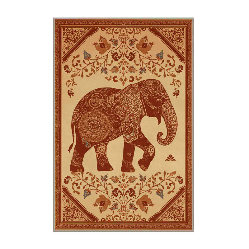 Tapis oriental brun classique lavable à la machine Oryn Elephant, 2 pi x 3 pi