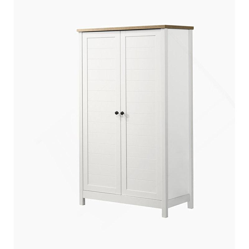 Armoire de rangement blanche l 35 po Clara avec finition chêne et panneau à lattes encadrées