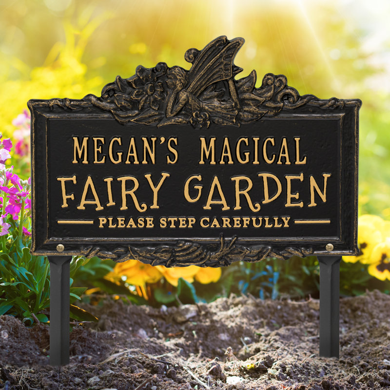My Fairy Garden Personalized Lawn Plaque, Black/Gold, Yes