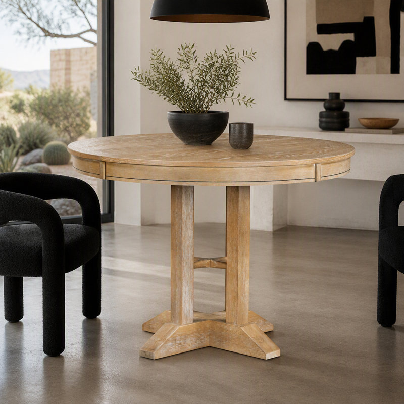 Table de salle à manger ronde extensible de style campagnard pour cuisine ou salle à manger (finition en bois naturel)