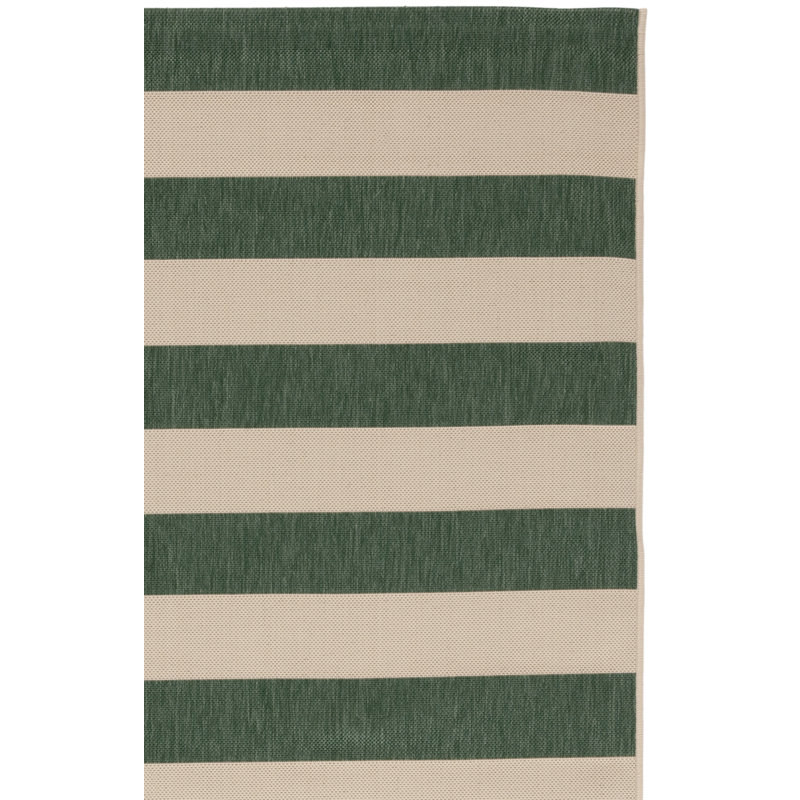 Tapis d'extérieur rayé beige / vert foncé Kempston, Carré 6 pi 7 po