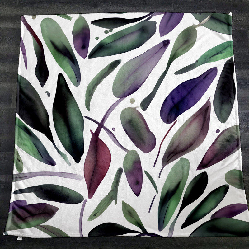 Throw Blanket, 68" W x 80" L, Floral/Abstract, Green/Purple