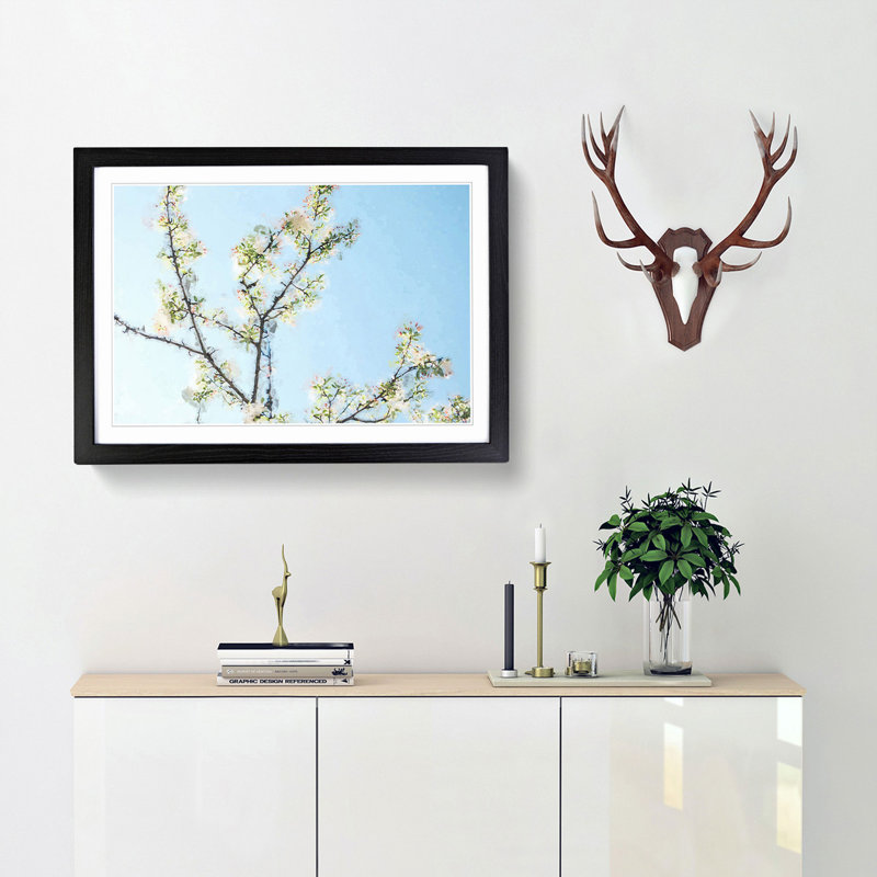 A White Cherry Blossom Tree in Abstract - Framed Print, Black Framed, 48cm H x 65cm W x 2cm D