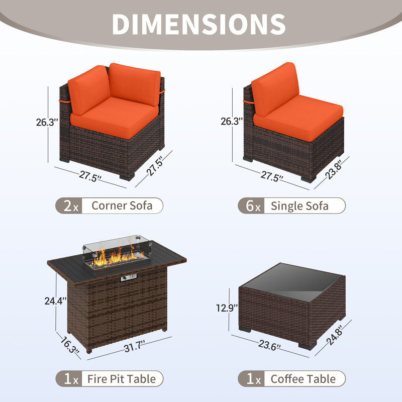 Ensemble de conversation avec coussins Dinyu, Orange, 8