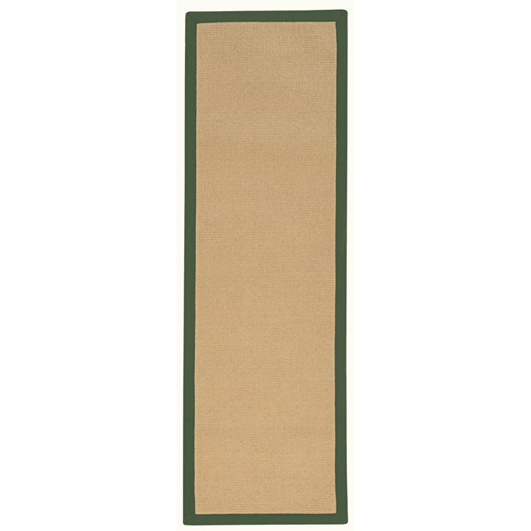 Nannette Handmade Medium Beige Berber with Green Cotton Border Area Rug