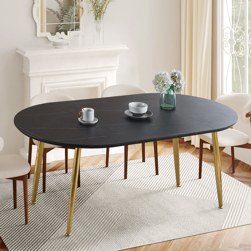 Table de salle à manger extensible 4-6 places, Noir, Doré, H 29,5 po x L 70,8 po x l 39,4 po