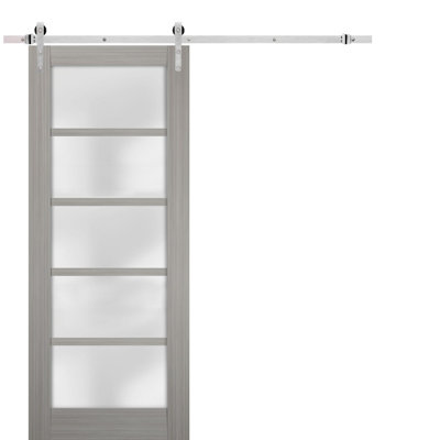 Quadro Frosted Glass Barn Door with Installation Hardware Kit