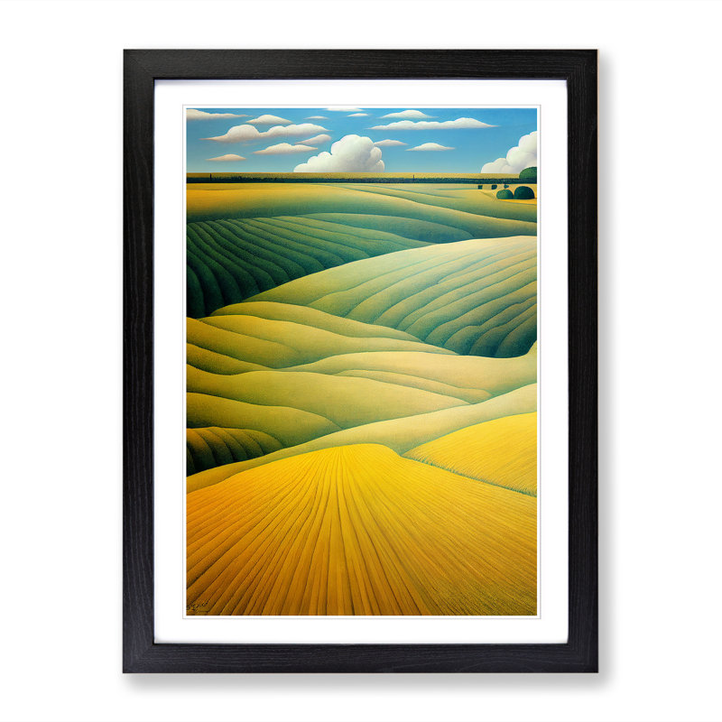 Wheat Field Landscape - Single Picture Frame Print, 34cm H x 25cm W x 2cm D, Oak