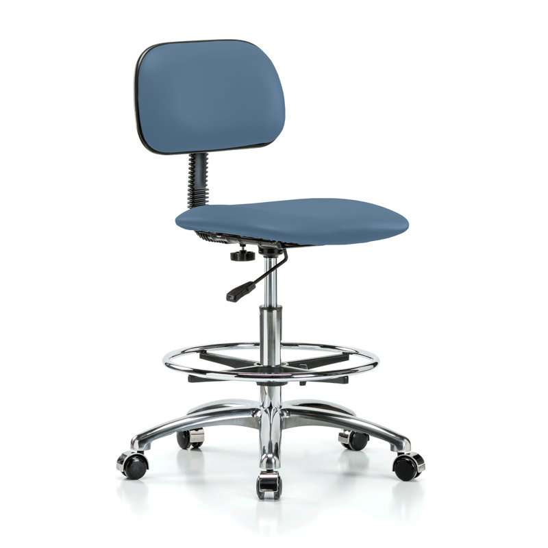 Fauteuil de laboratoire chromé avec dossier réglable et repose-pieds PERCH | Hauteur moyenne du banc: 20 à 27 po