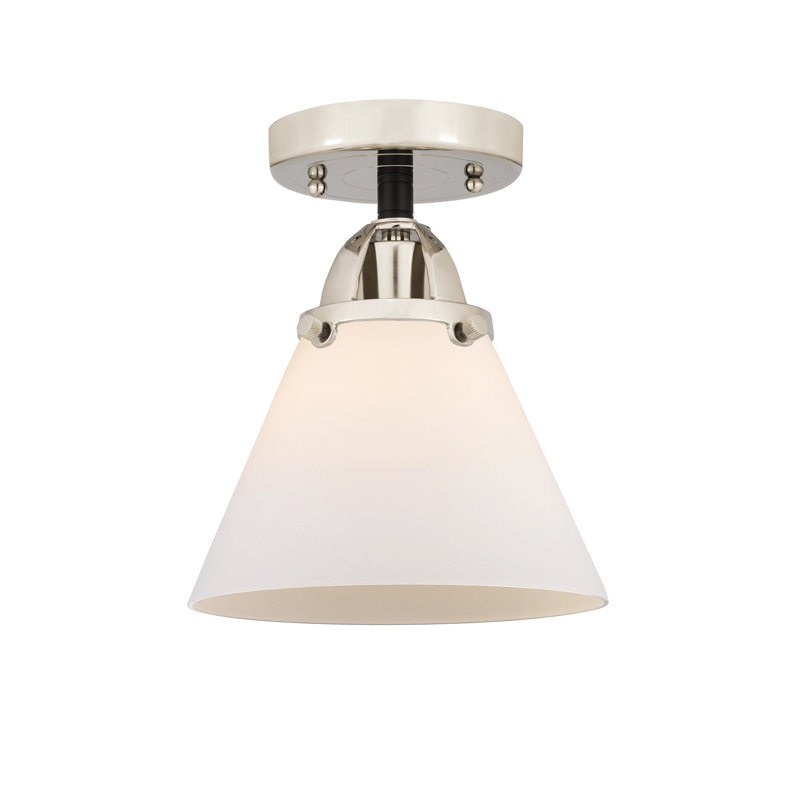 Plafonnier semi-encastré en verre à DEL, Blanc mat, H 9,5 po x l 7,75 po x P 7,75 po, Nickel poli noir