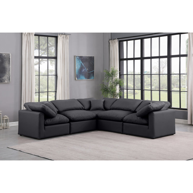 Canapé modulaire 5 pièces Itala, Cuir végétalien noir