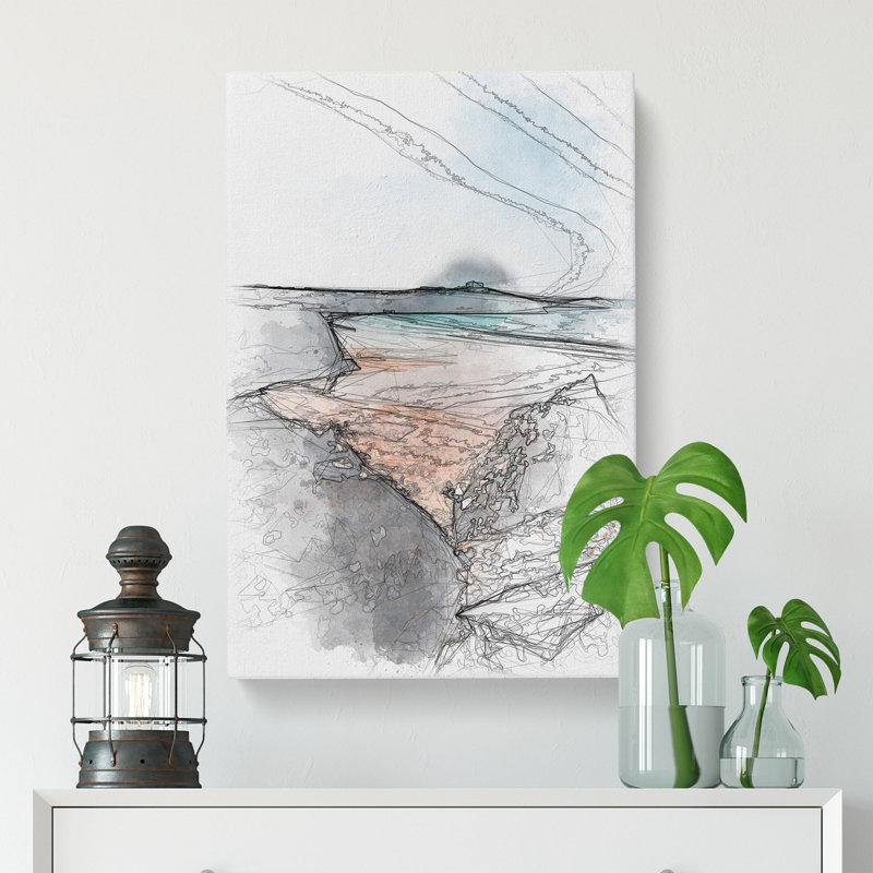 Tolcarne Beach in Newquay - Wrapped Canvas Drawing - Wrapped Canvas, 76cm H x 50cm W x 3cm D
