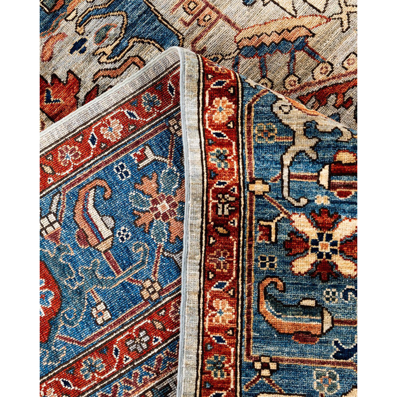 Gray and Multicolor Hand-Knotted Wool Geometric Area Rug, 9' x 11'