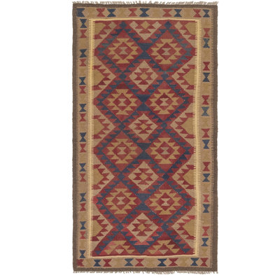 Tapis de zone en laine rouge/brun 3 pi x 6 pi 6 po one-of-kind-noué la main Lorain