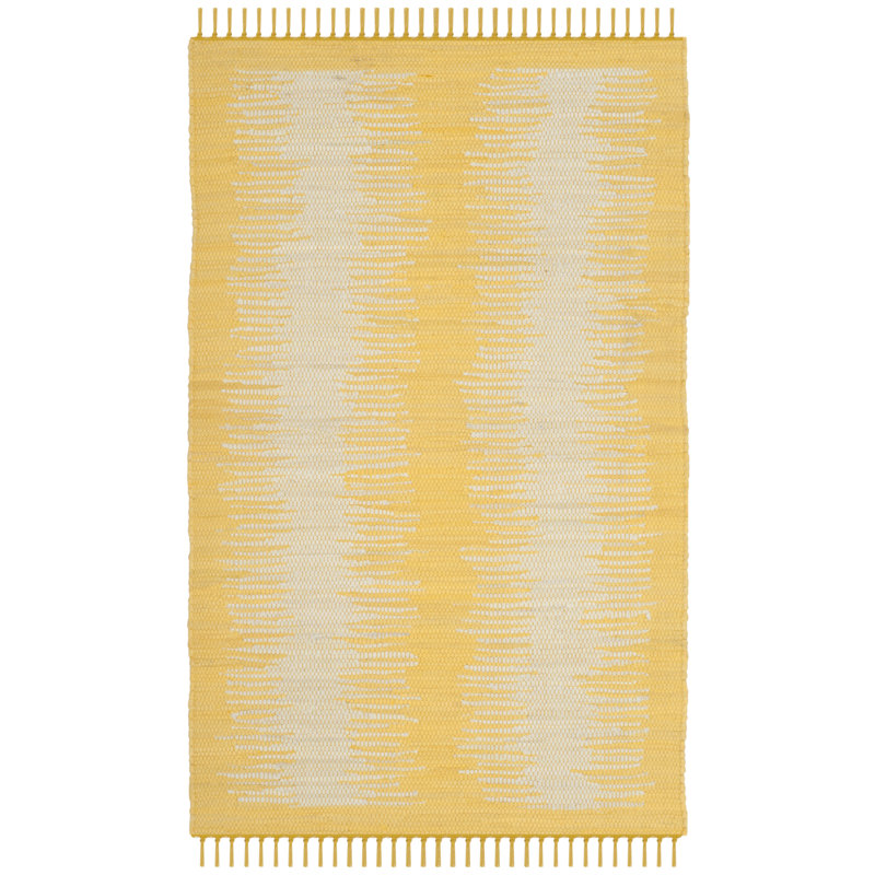 Tapis doré en coton tissé à plat à la main à motif abstrait Annia, Rectangle 4 pi x 6 pi