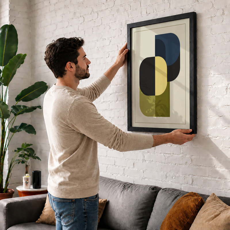 Geometric Intervals Mid-Century - Framed Print, Black, A3 - 42.0 x 29.7 cm