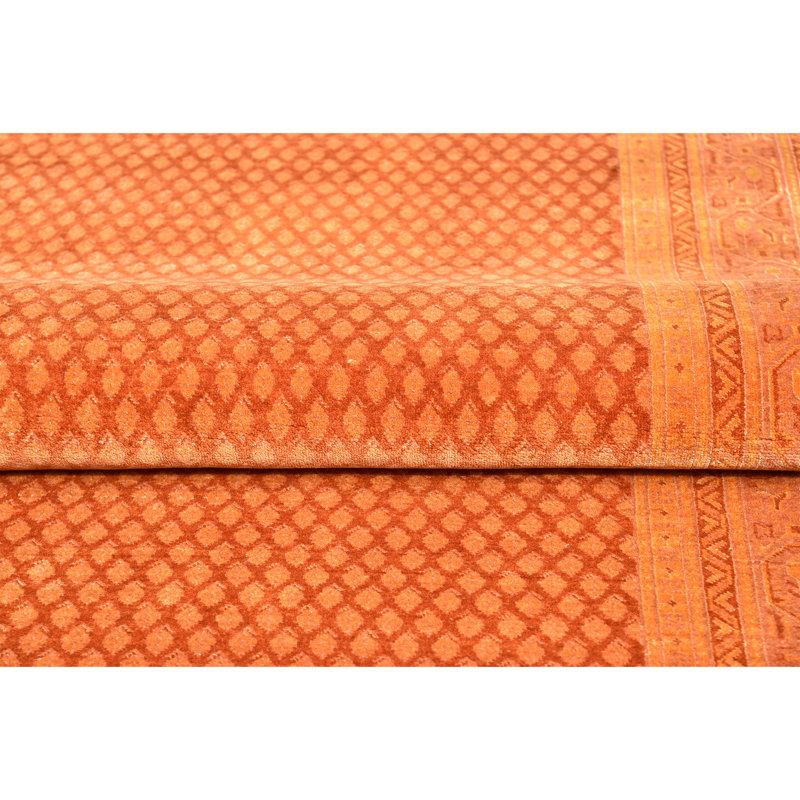 Hand Knotted Geometric Area Rug in Rust/Beige