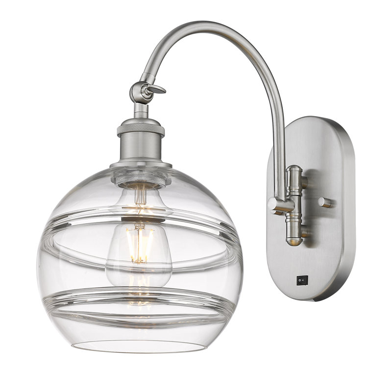 Chartoff Steel Armed Sconce, Clear, Brushed Satin Nickel