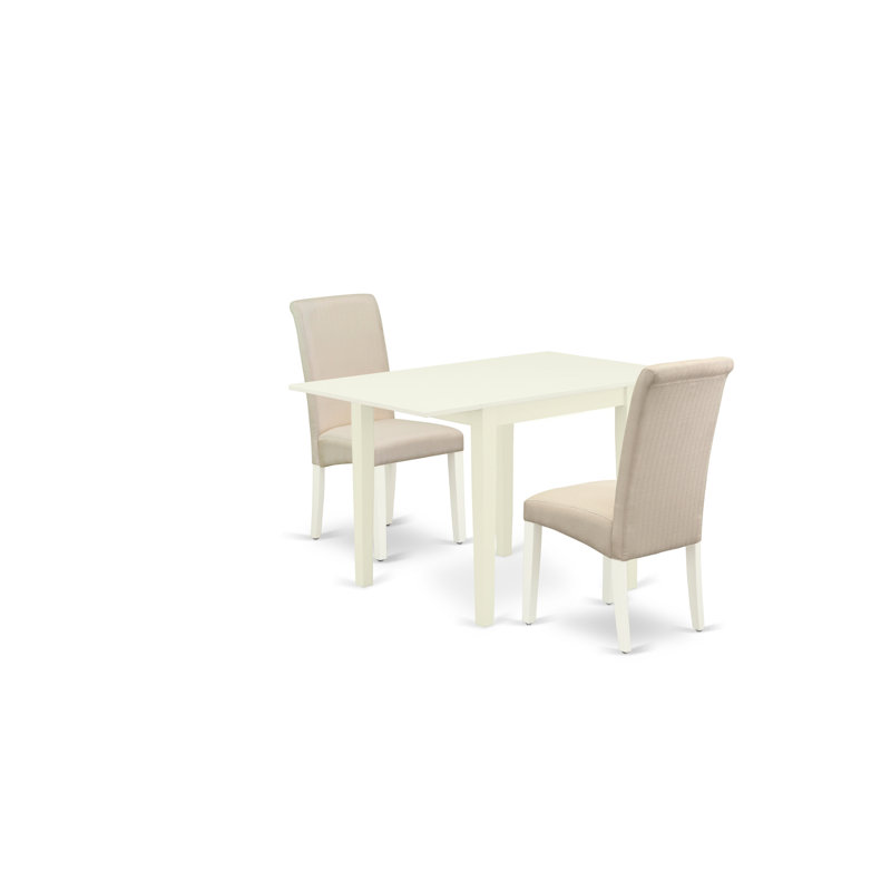 Solid Wood Top - Dining Room Set - Seats, 3 Pieces: 1 Table, 2 Chairs, Cream, Linen White