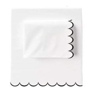 Allena 400TC Cotton Scallop Embroidery Sateen Cotton 4 Piece Sheet Set Fitted Sheet Fits Upto 16" Deep Pocket, Black