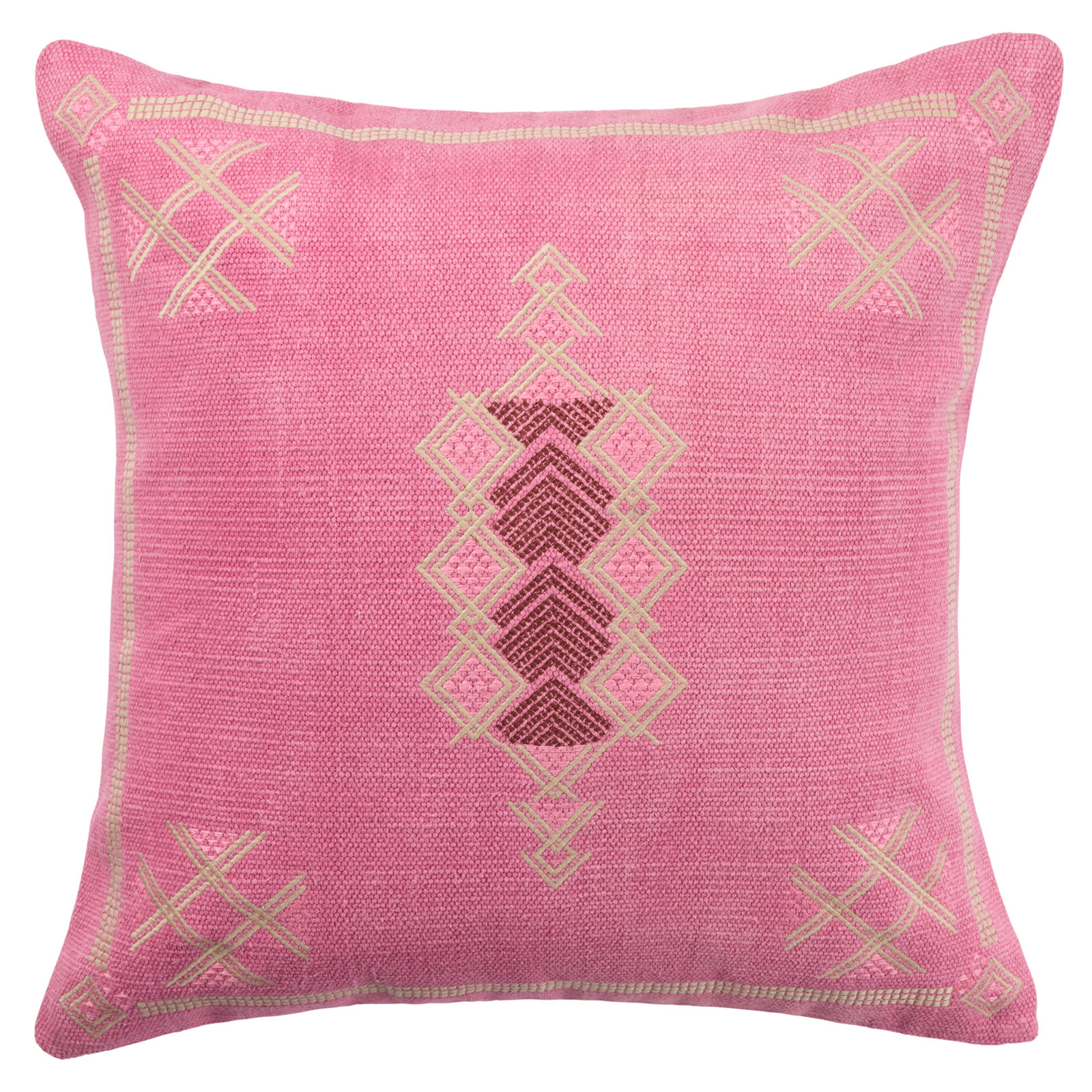 Mikes 100% Wool Throw Square Pillow, Polyester/Polyfill, Pink/Light Tan
