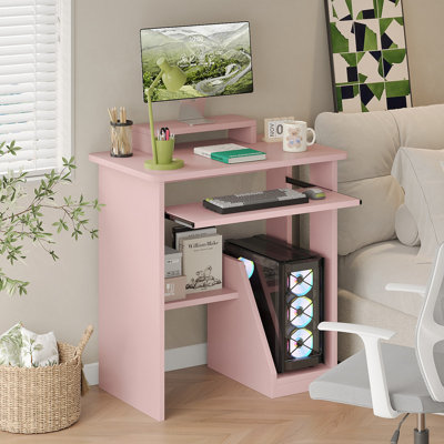 29.5" Computer Desk Small Spaces Home Office Desk Monitor Stand Keyboard Tray Storage
