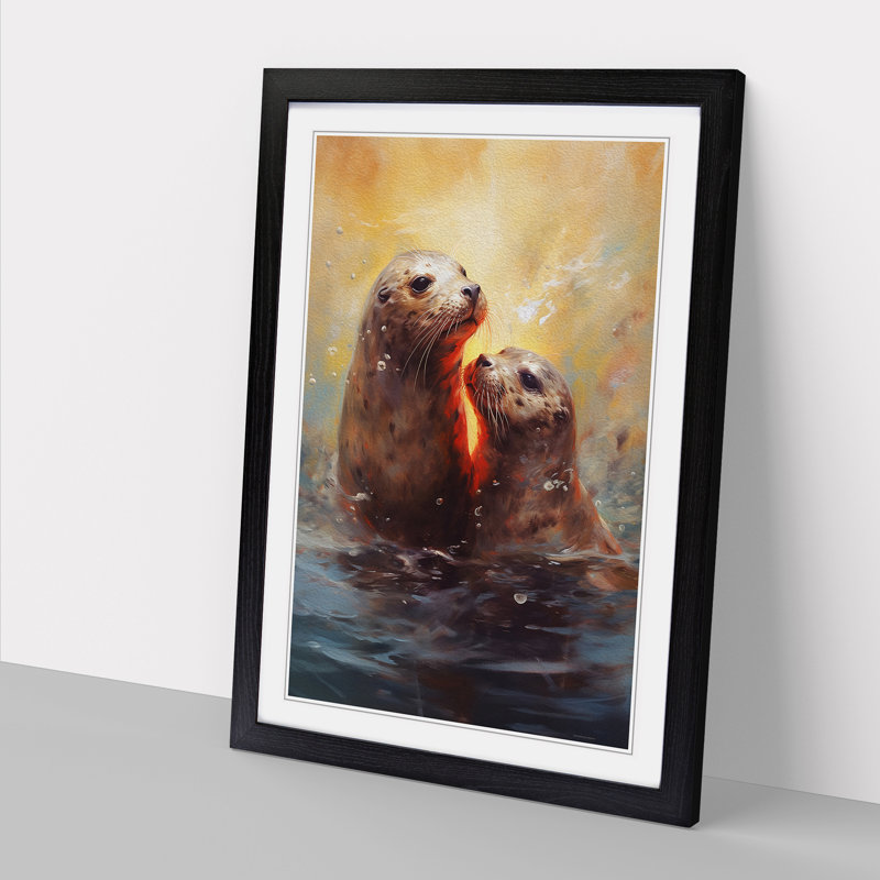 Seal Romanticism - Single Picture Frame Print on Wood, Black, 46cm H x 34cm W x 2cm D
