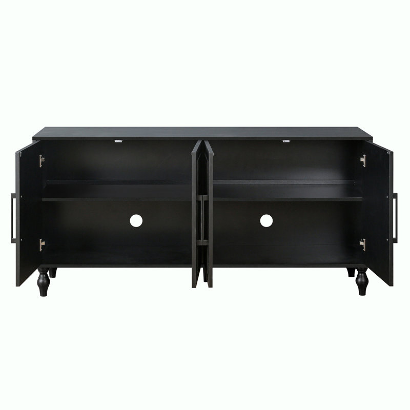 62.99"Long Farmhouse Storage Wood Console Table with 4 Door,Adjustable Shelf, Black