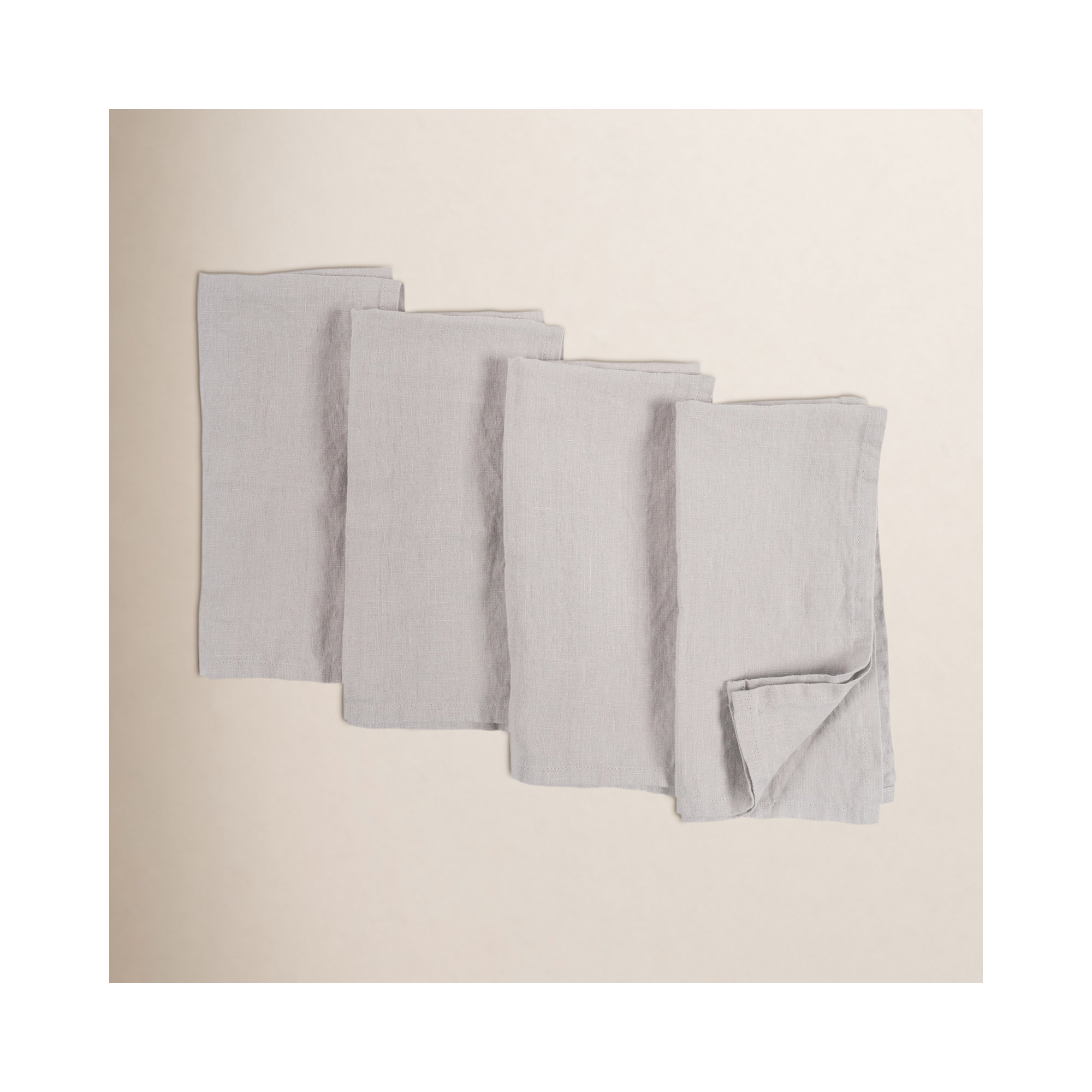 Alvia 100% Stone Washed Linen Napkins, 20" x 20", Light Gray