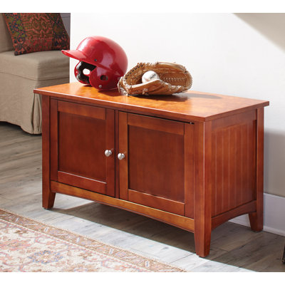 Ajwad Storage Bench with 2-Door Cabinet Storage, Cherry