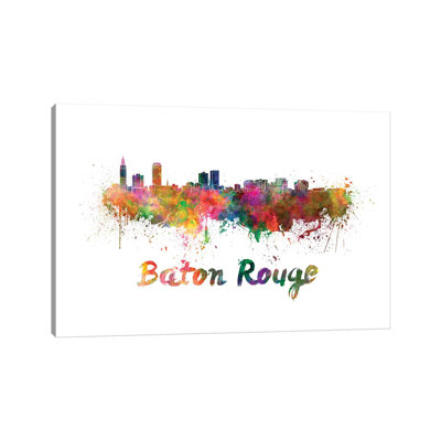 Baton Rouge Skyline in Watercolour 1 Piece Wrapped Canvas Wall Art