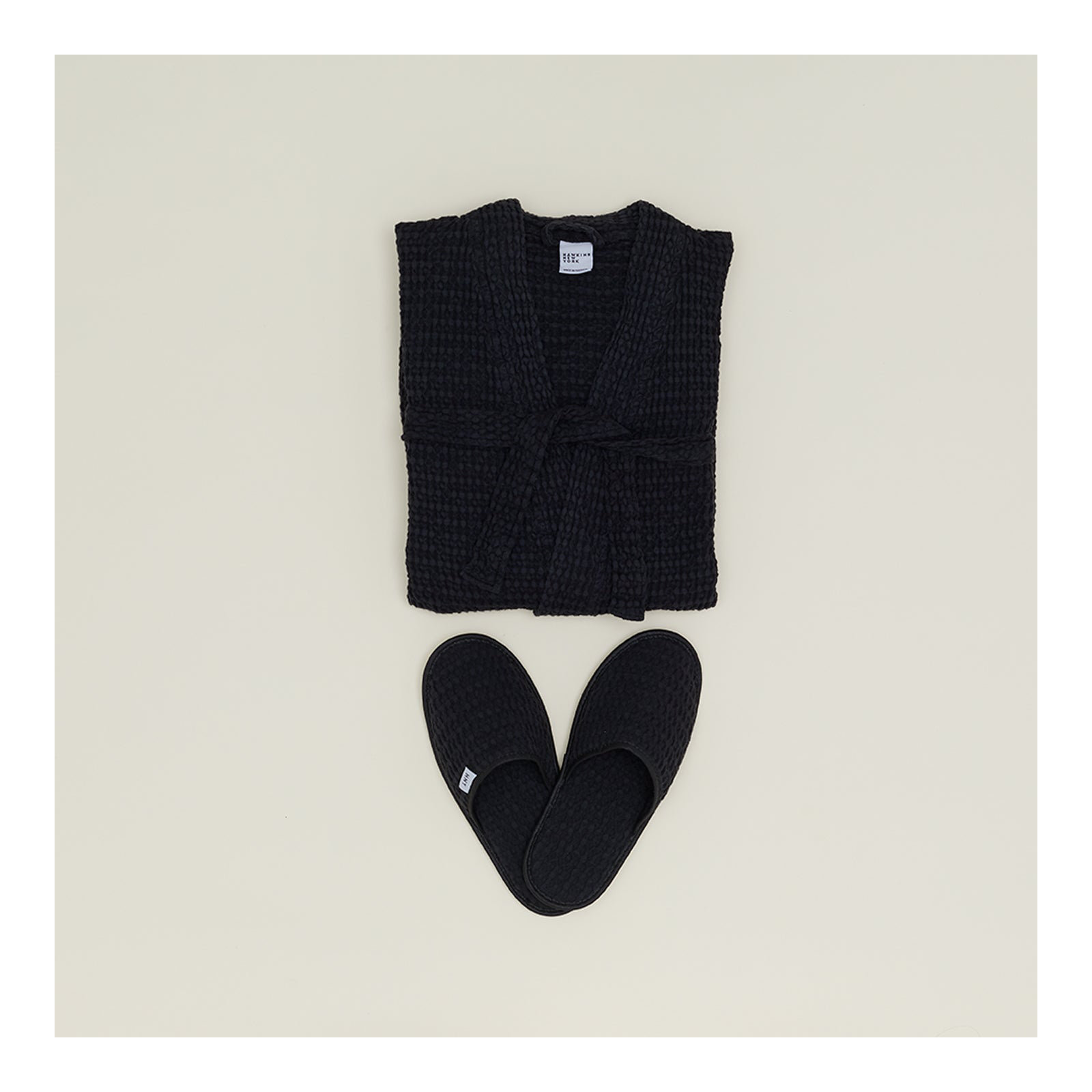 Simple Cotton Waffle Slippers, Medium, Black