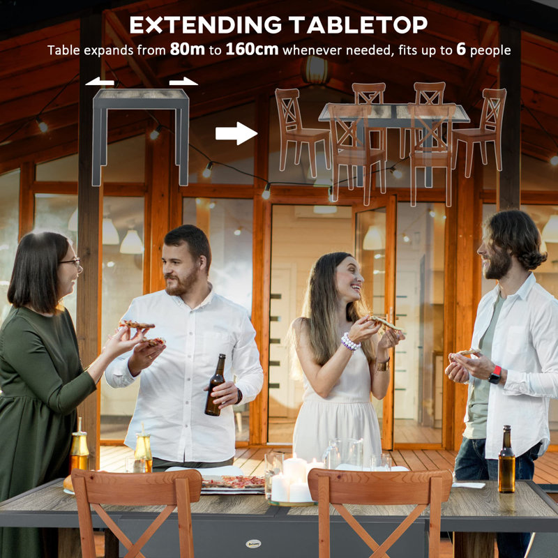 Desandra Rectangular Metal Extendable Outdoor Dining Table , 80cm cm W 160cm cm D