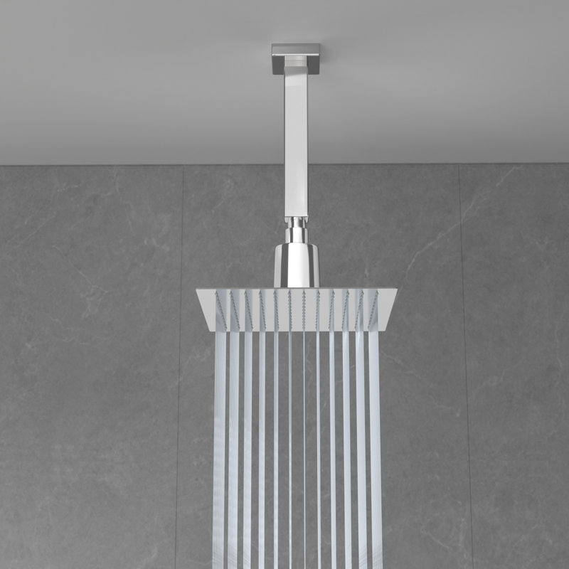 Pommeau de douche mince à effet pluie, fixation au plafond, style carré, Chrome poli, 10 po de largeur
