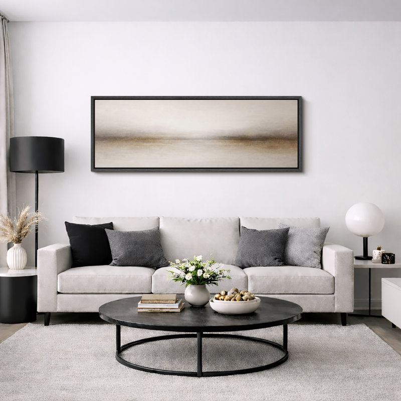 «Minimalist Neutral Horizon Landscape Art», images de chambre à coucher, impression sur toile encadrée, impression numérique