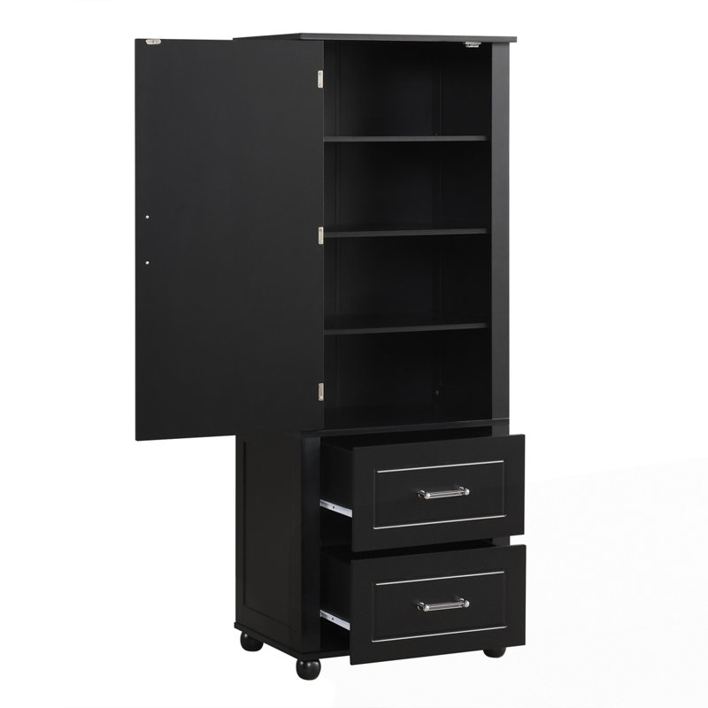 Armoire de rangement autoportante avec deux tiroirs et une tablette réglable, Noir