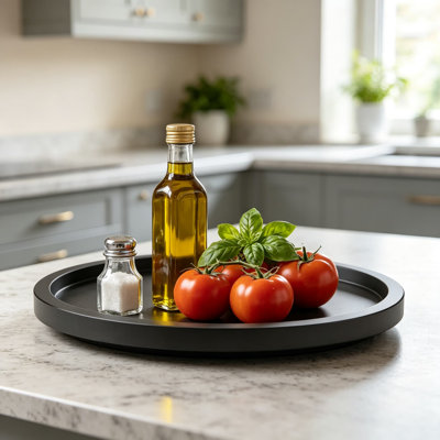 Organisateur de table tournante en bambou noir massif pour armoire de cuisine, garde-manger et table - 9 pouces