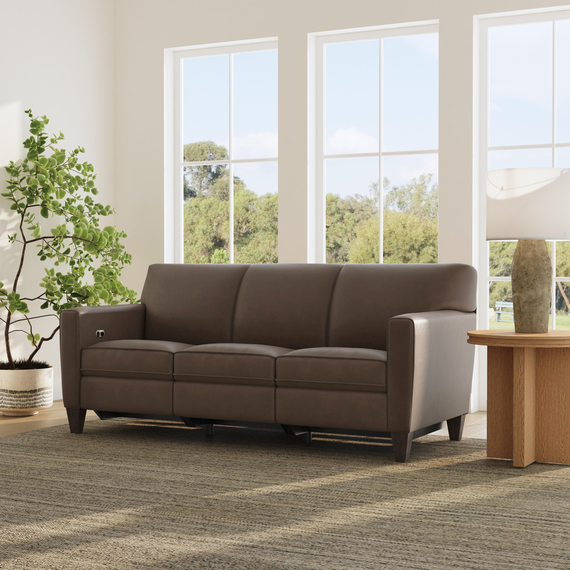 Osmin Foster Power Inclining Sofa, Dark Brown Top Grain Leather