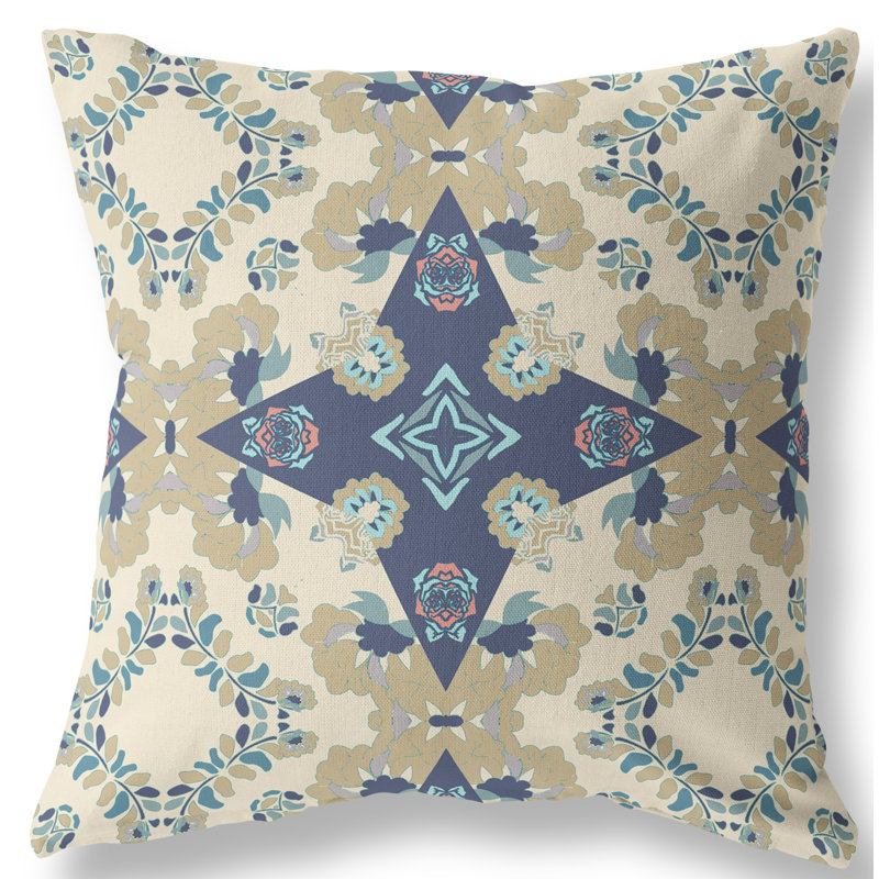 Housse et insert d'oreiller carré, 18 po x 18 po, Blanc cassé / Bleu
