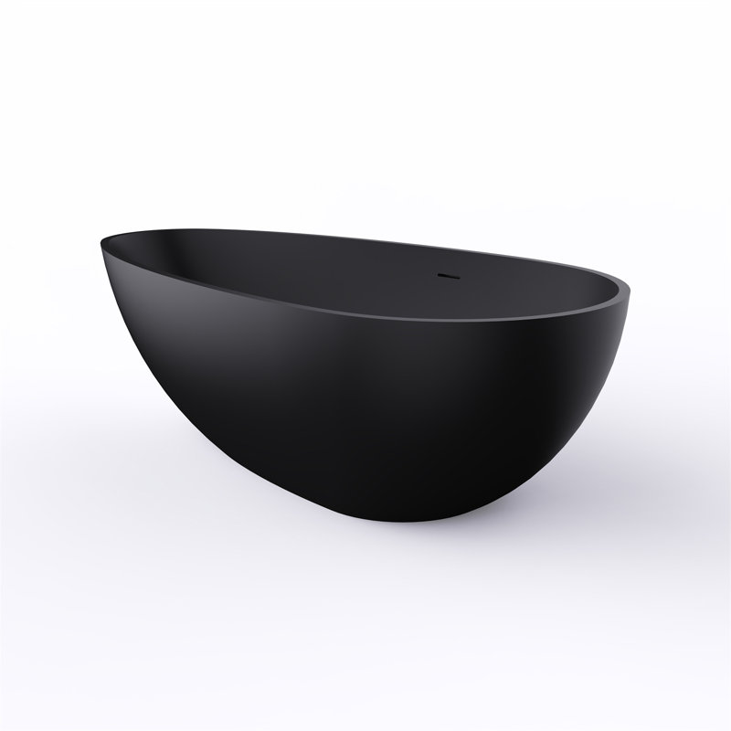 66.9 Inch Freestanding Solid Surface Soaking Bathtub For Bathroom, Black