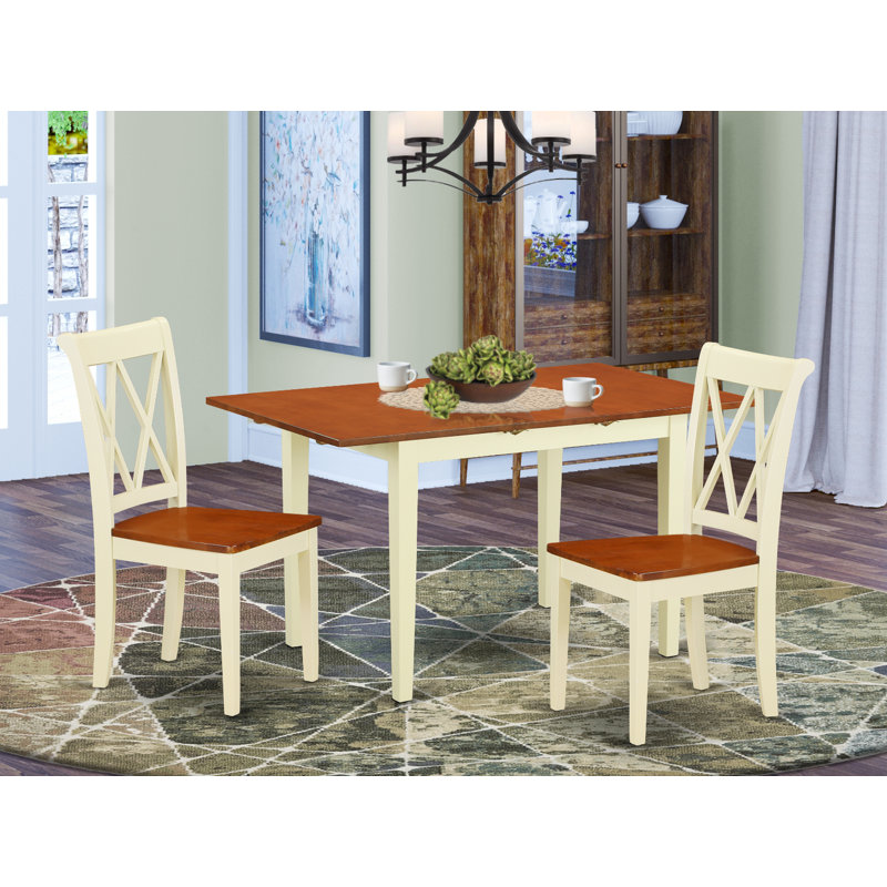 L'ensemble 3 pièces de table et chaises de cuisine contient une table de salle à manger rectangulaire avec rallonge papillon et 2 chaises de salle à manger, babeurre et cerise