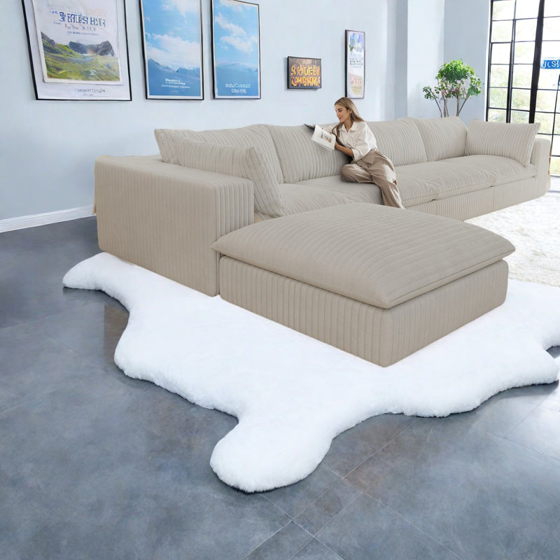 Canapé Cloud, tissu velours côtelé blanc, design moderne pour plusieurs pièces