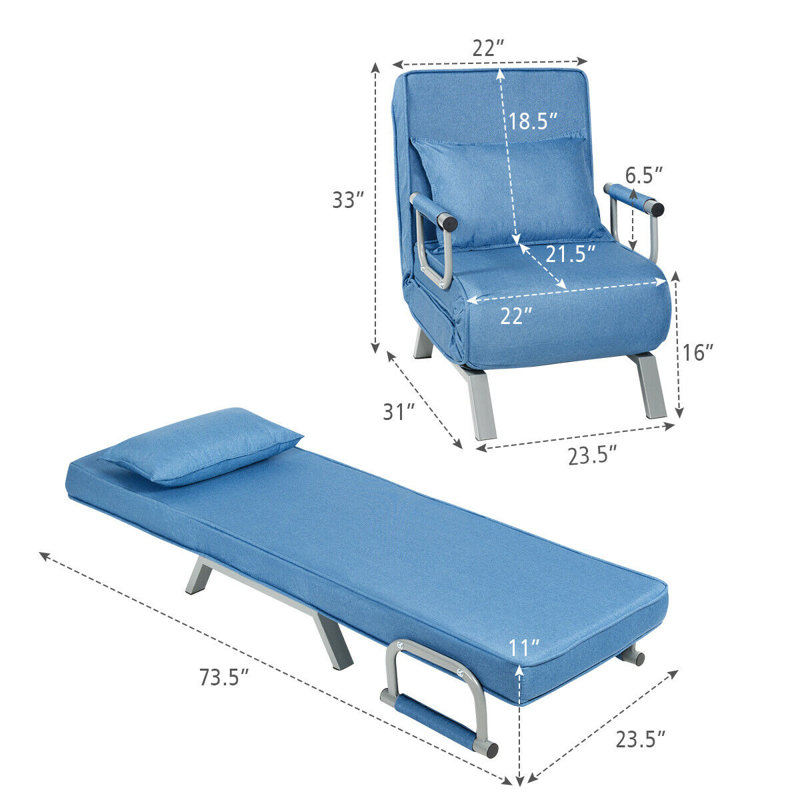 Daveah Twin 25.5'' Upholstered Futon Chair, Blue Polyester Blend