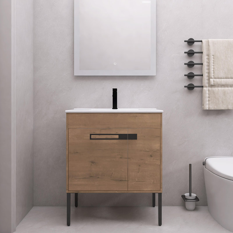 Trisity 30.03'' Single Bathroom Vanity with Ceramic Top, Brown