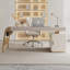 Bureau beige et blanc + pierre frittée rectangulaire dorée + bois manufacturé + bureau en acier inoxydable avec 5 tiroirs-244002107-244002106