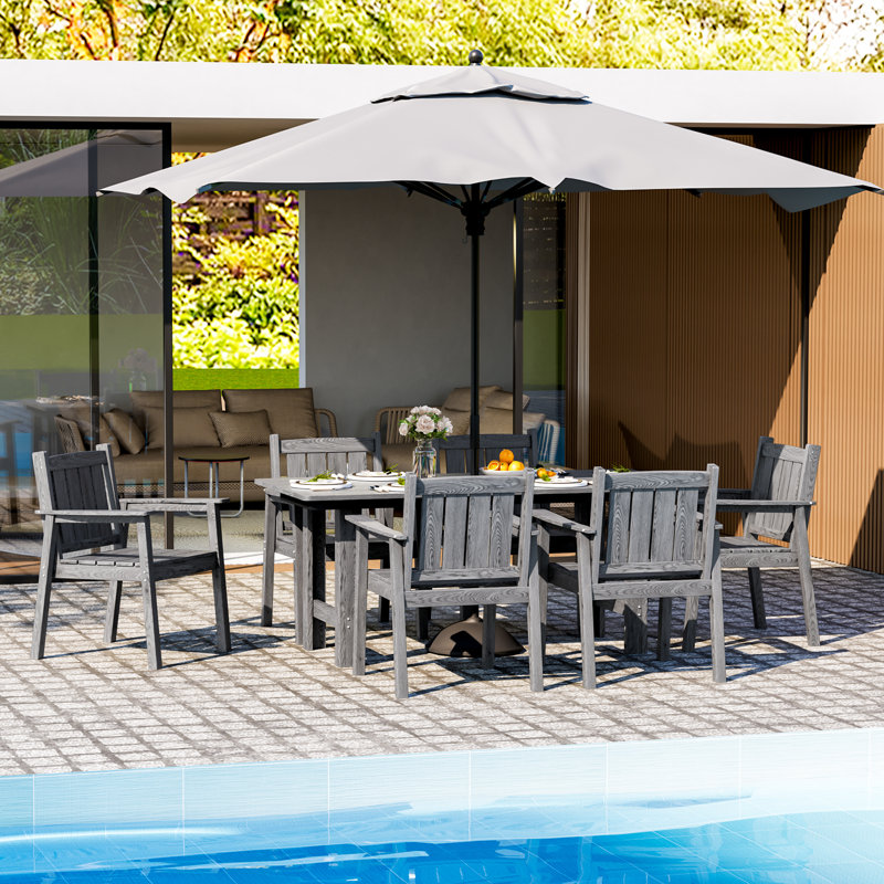 Davonia 7-Piece HDPE Plastic Patio Outdoor Dining Set with Arm Chairs, Grey