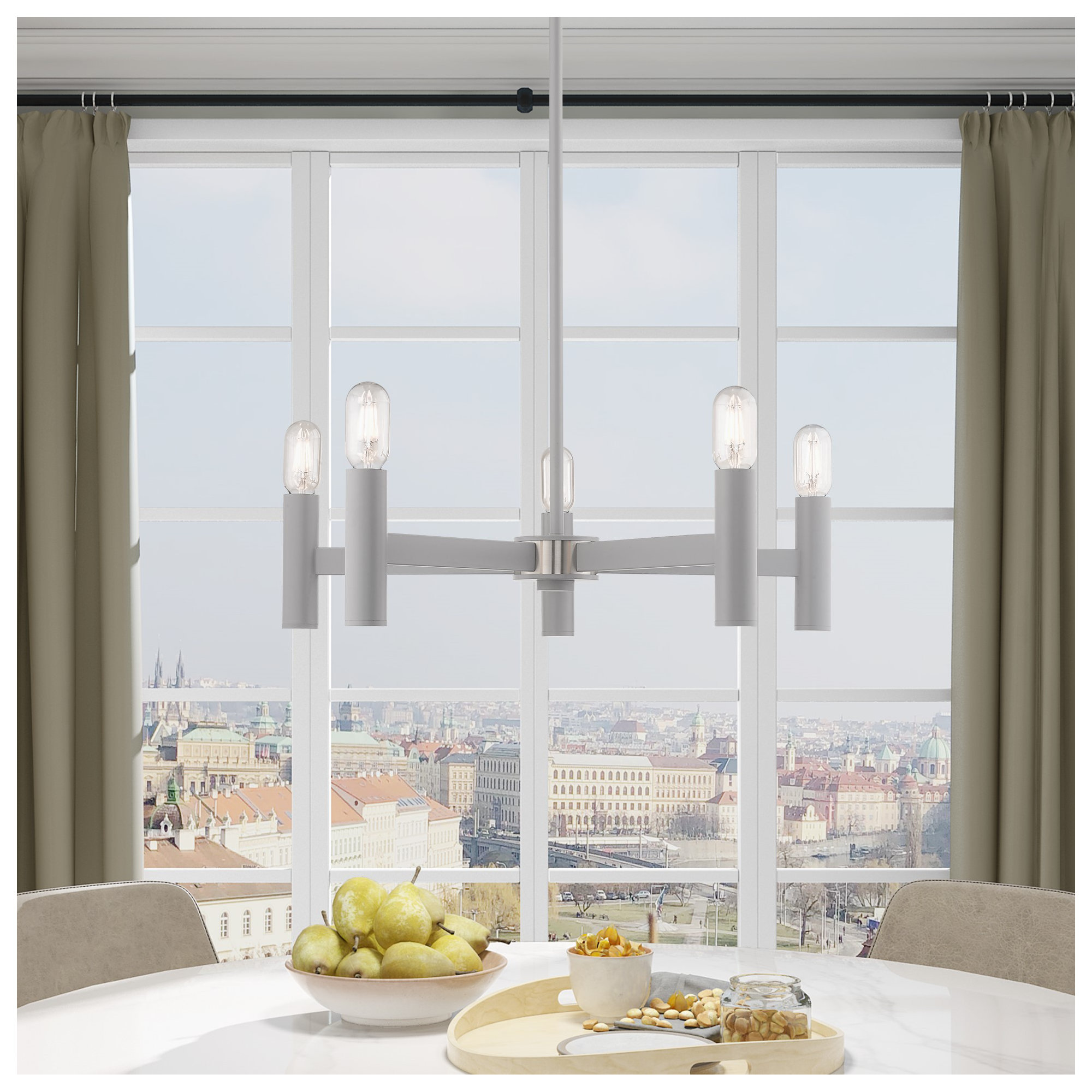 Martella 5 - Light Candle Style Classic / Traditional Chandelier, 6" H x 25" W x 25" D, Nordic Gray