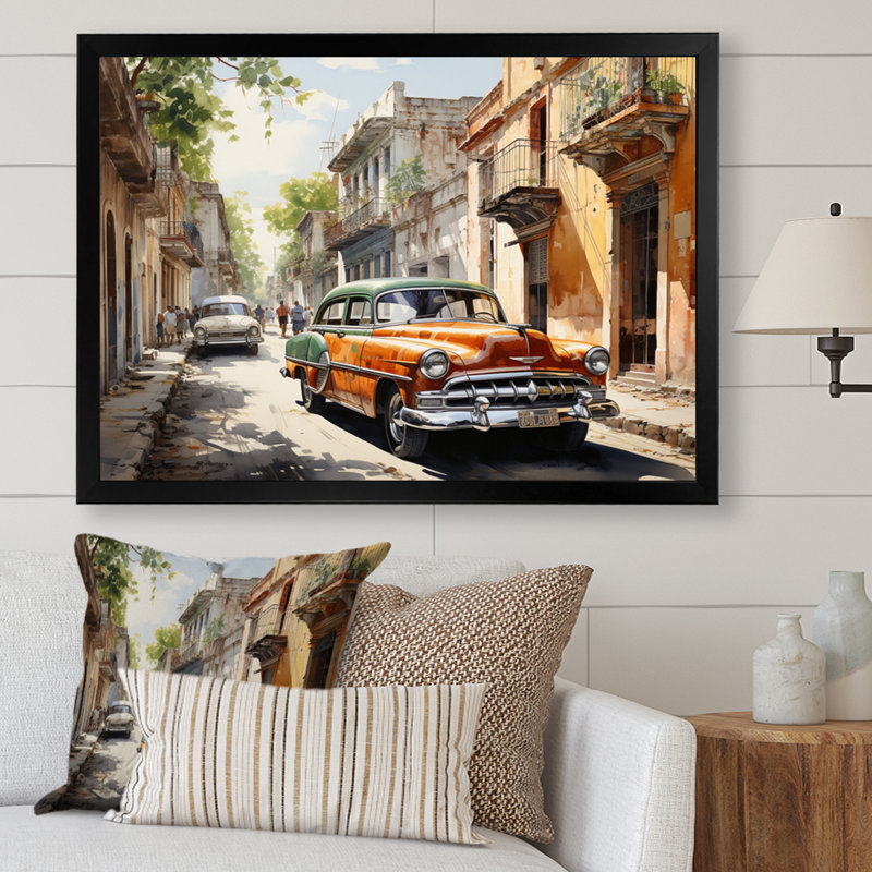«Havana Orange Car», reproduction sur toile, H 30 po x l 40 po x P 1,5 po, Cadre simple noir
