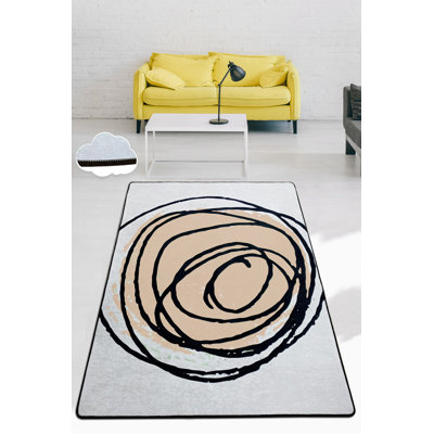 Premium Hall Carpet (4 x 5 ft), Beige, Black & Grey | 100% Polyester, 0.16 in Pile Height, Antibacterial, Non-Slip Felt Dot Underside | Machine Washable, Durable, Perfect for Living Room & Entryway Decor
