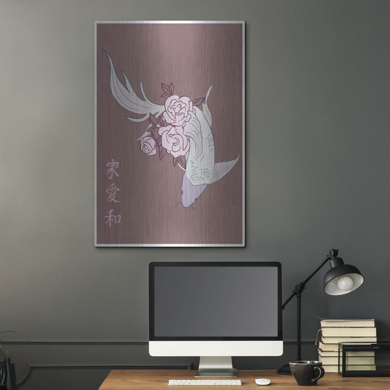 «Japanese Art Style Dessin Koi Fish 3» par Sabrina Balbuena, art mural en métal, H 36 po x l 24 po
